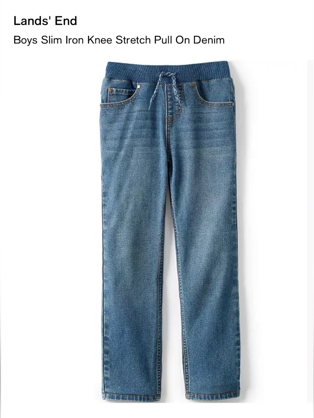 Lands' End Boys slim iron knee stretch pull on denim pants- worn twice